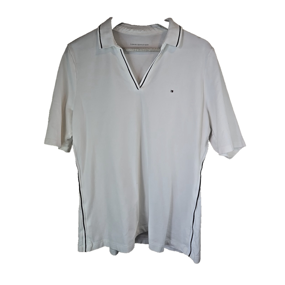Tommy Hilfiger Women's White Tory Knit Short Sleeve Polo Top Size XL